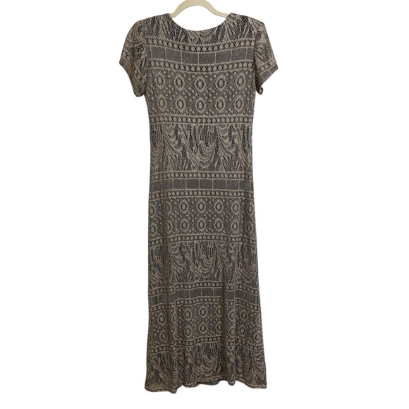 90s Vintage Art Deco BohoJessica Howard Gold Shimmer Maxi Dress Small - Picture 3 of 8